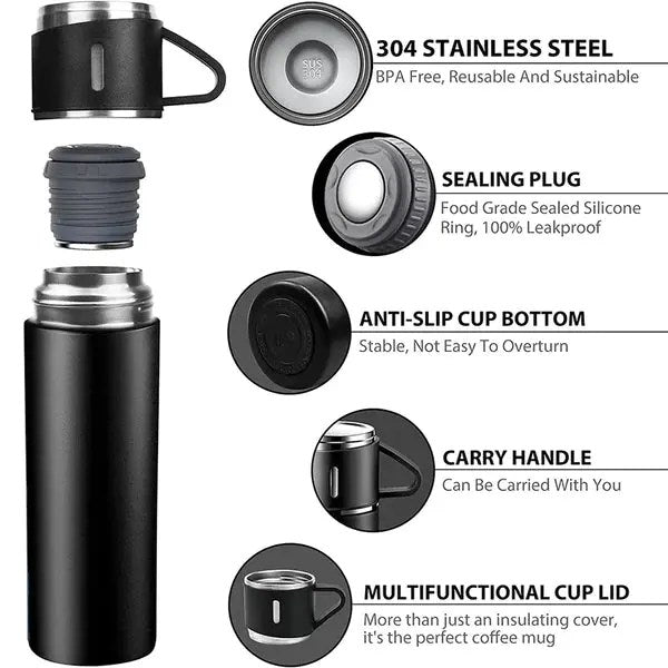 Water Bottle Vacuum Flask Set 3 Cup 500 Ml Double-layer Stainless Steel Vacuum Flask Set